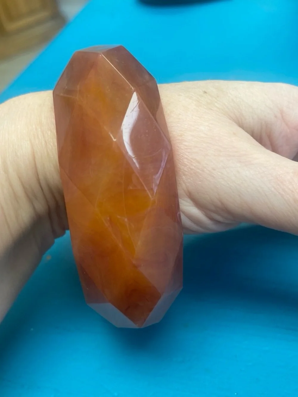 Vintage Bakelite Faceted Amber-Colored  Bangle Bracelet